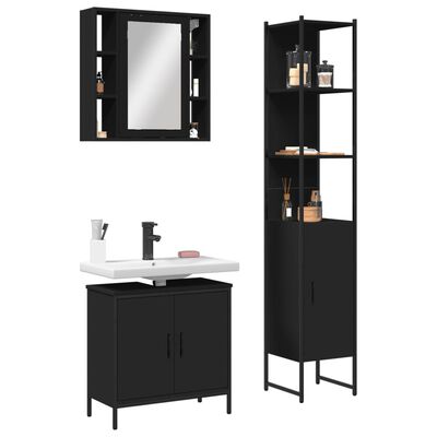 vidaXL 3 Piece Bathroom Cabinet Set Black Engineered Wood