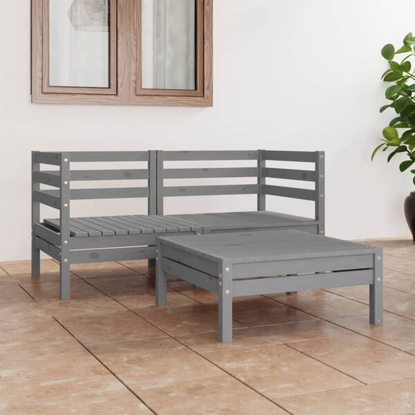 vidaXL Garden Lounge Set Grey Solid Pinewood 3 Piece Set Modular
