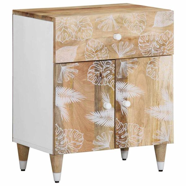 vidaXL Bedside Cabinet Mango natural with white paint