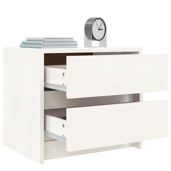 vidaXL Bedside Cabinet Set of 2 White Solid Pine Wood Compact