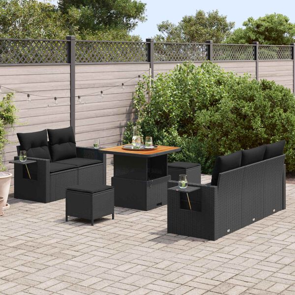 vidaXL Garden Sofa Set with Cushion 10 pcs Black Poly Rattan