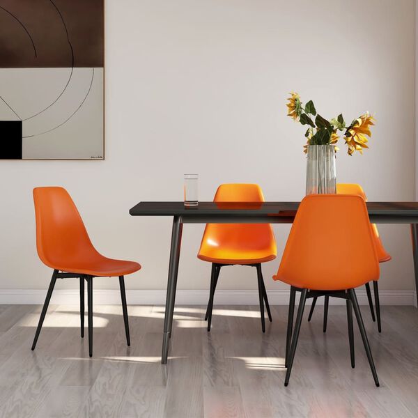 vidaXL Dining Chair Set of 4 Orange Polypropylene and powder-coated metal