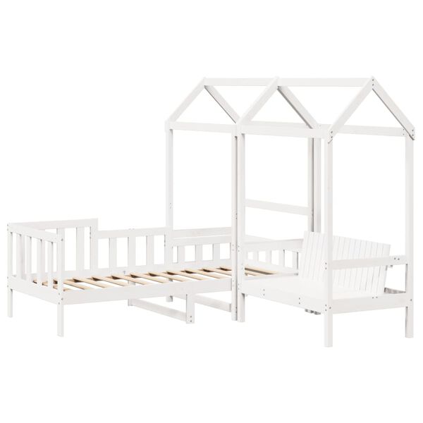vidaXL Day Bed And Bench Set White Solid Pine Wood, Plywood Slats Twin
