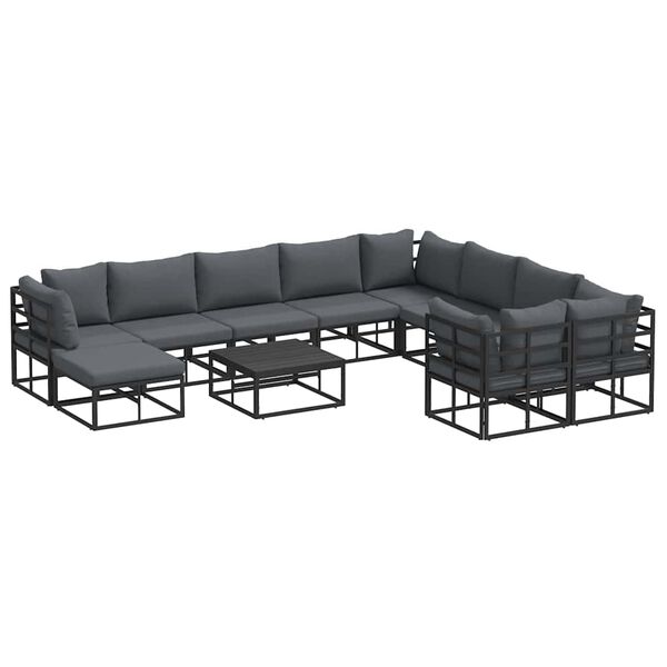 vidaXL Garden Sofa Set with Cushion 11 pcs Black Aluminium