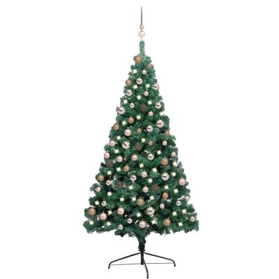 vidaXL Artificial Half Christmas Tree with LEDs&Ball Set Green 70.9"