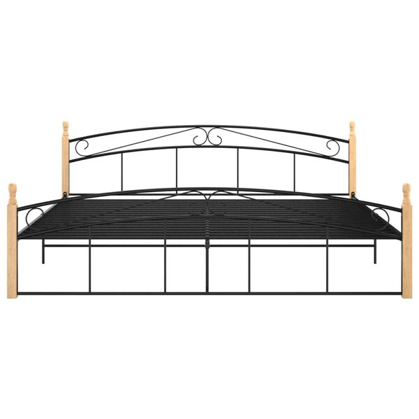 vidaXL Bed Frame Black and Natural Powder-coated metal, solid oak wood
