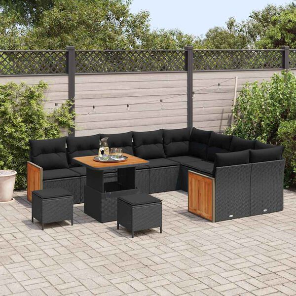 vidaXL Garden Sofa Set with Cushion 12 pcs Black