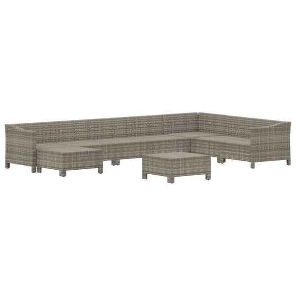 vidaXL Garden Lounge Set Grey PE Rattan, Powder-Coated Steel 9 piece