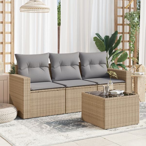vidaXL Garden Sofa Set Beige with Light Grey Cushions