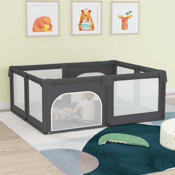 vidaXL Baby Playpen with 2 Doors Dark Gray Oxford Fabric
