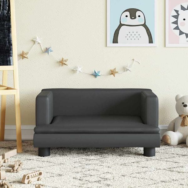 vidaXL Kids Sofa Black Faux leather, solid pine wood, foam Mini Durable