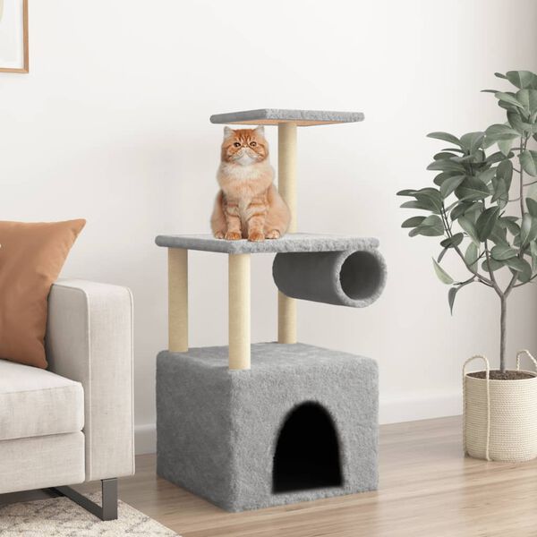 vidaXL Cat Tree Light grey Engineered wood 43.1 in tall Modern