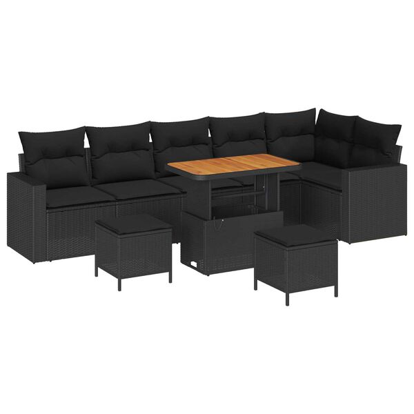 vidaXL Garden Sofa Set Height-Adjustable 9 pcs Black Poly Rattan