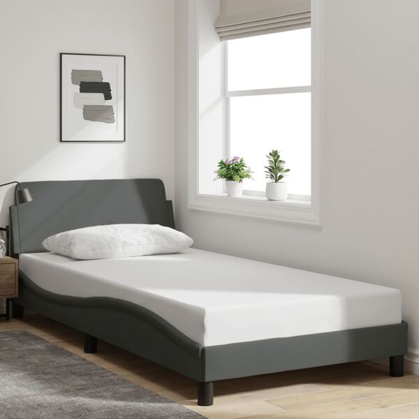vidaXL Bed Frame Dark Grey Polyester, Metal, Plywood, Engineered wood Twin