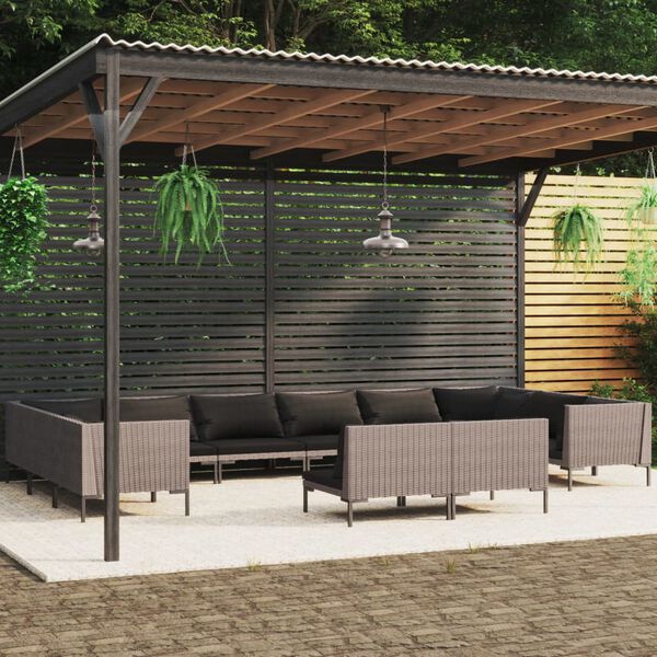 vidaXL Garden Lounge Set Dark Grey Poly Rattan Large Modular