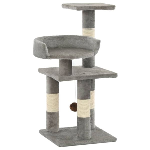 vidaXL Cat Tree Grey Particle board, soft plush, sisal rope Medium