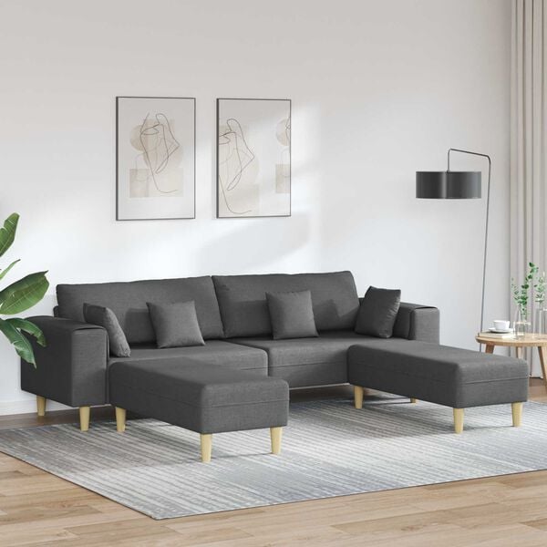vidaXL Sofa with Cushion 3 pcs Dark Grey Fabric