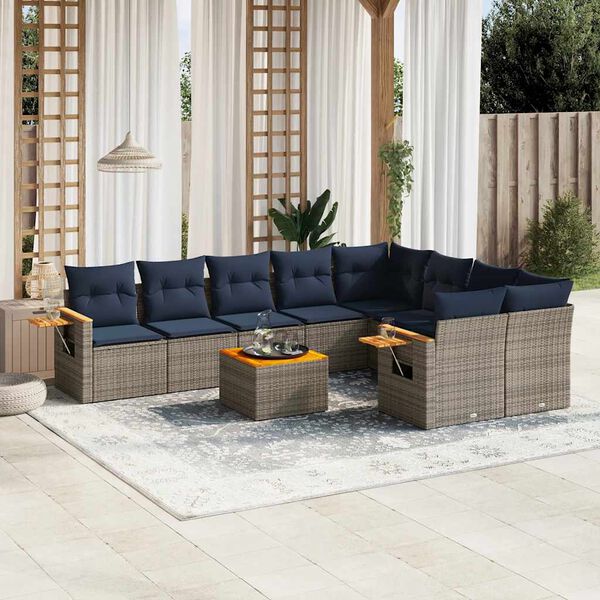 vidaXL 10 Piece Patio Sofa Set with Cushions Grey Poly Rattan (US only)