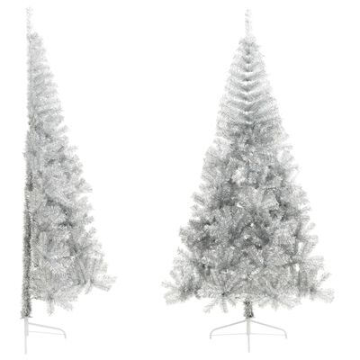 vidaXL Artificial Half Christmas Tree with Stand Silver 8 ft PVC