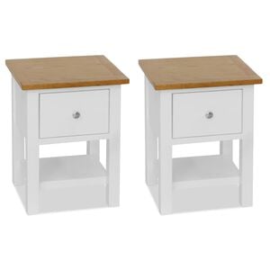 vidaXL Nightstand Natural and white Solid oak top and solid pinewood frame