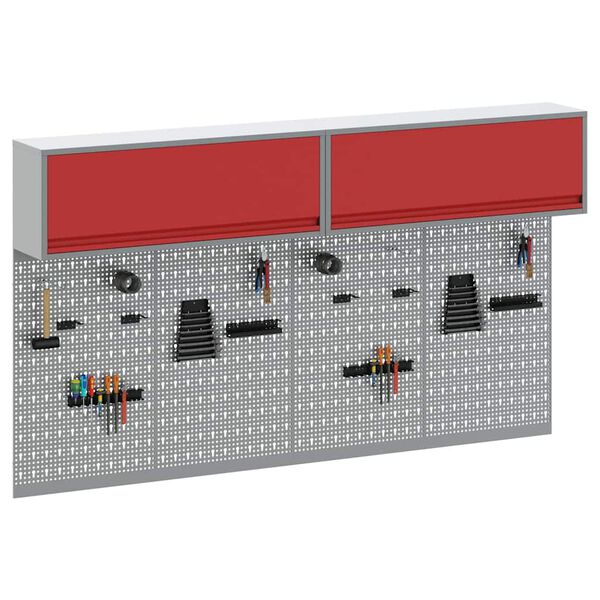 vidaXL Tool Cabinet and Pegboard Set 6 pcs Red 200 x 25 x 115 cm Steel