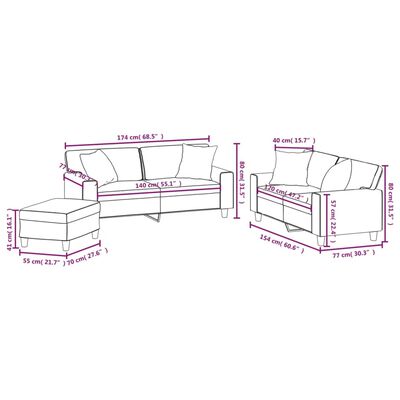 vidaXL 3 Piece Sofa Set with Pillows&Cushions Black Faux Leather