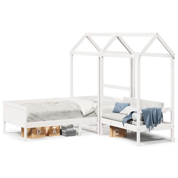 vidaXL Day Bed And Bench Set White Solid pine wood Twin