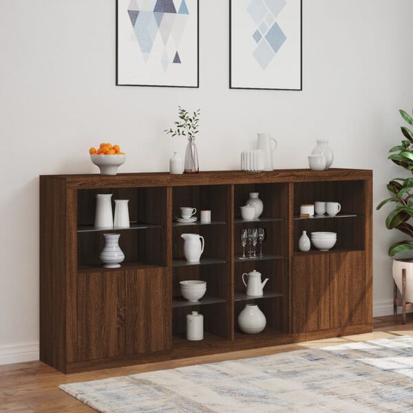 vidaXL Sideboard Brown oak Engineered wood, glass 79.5 in wide Sideboard