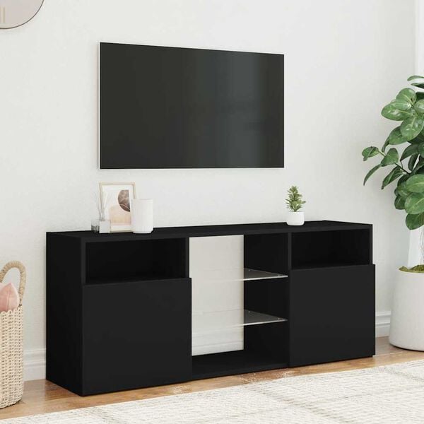 vidaXL TV Cabinet Black Engineered wood, tempered glass 47.2x11.8x19.7 in
