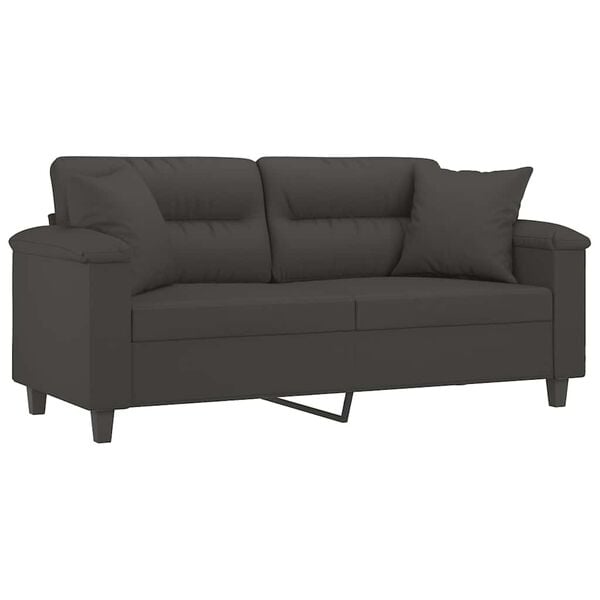 vidaXL 2-Seater Sofa with Pillows&Cushions Dark Gray 55.1" Microfiber Fabric