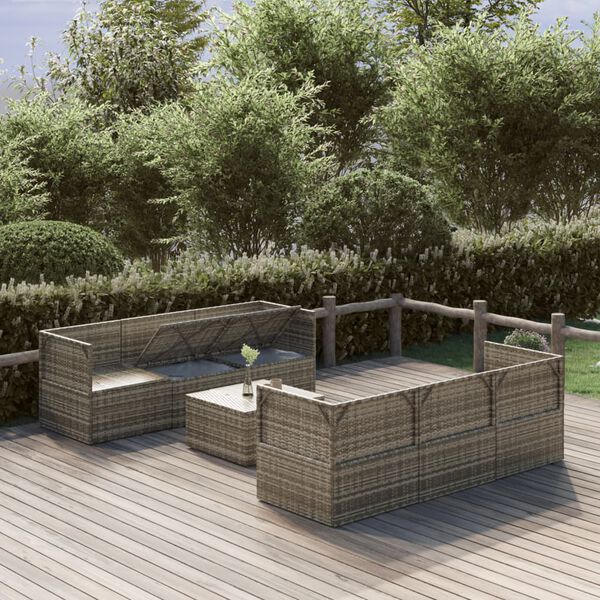 vidaXL Garden Lounge Set Gray PE rattan, powder-coated steel, polyester, PVC