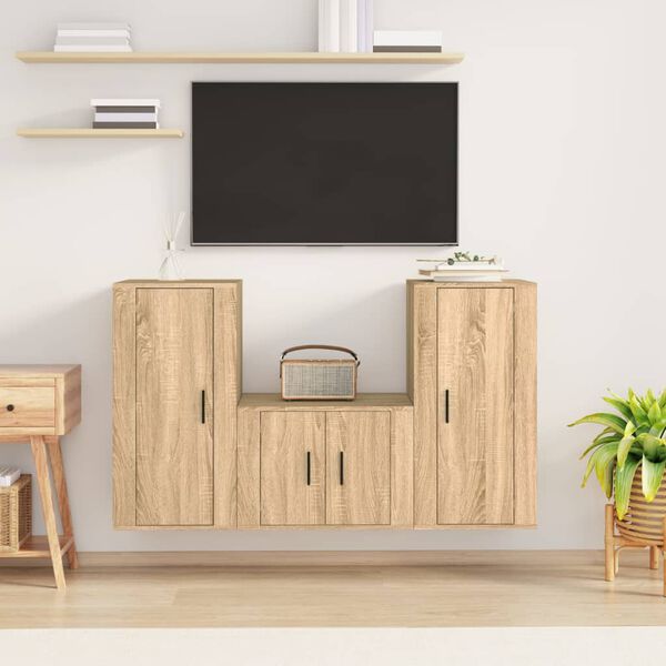 vidaXL TV Cabinet Set Set of 3 Sonoma Oak Engineered Wood Medium