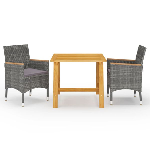 vidaXL Dining Set Gray Solid Acacia Wood 3 Piece Set Durable