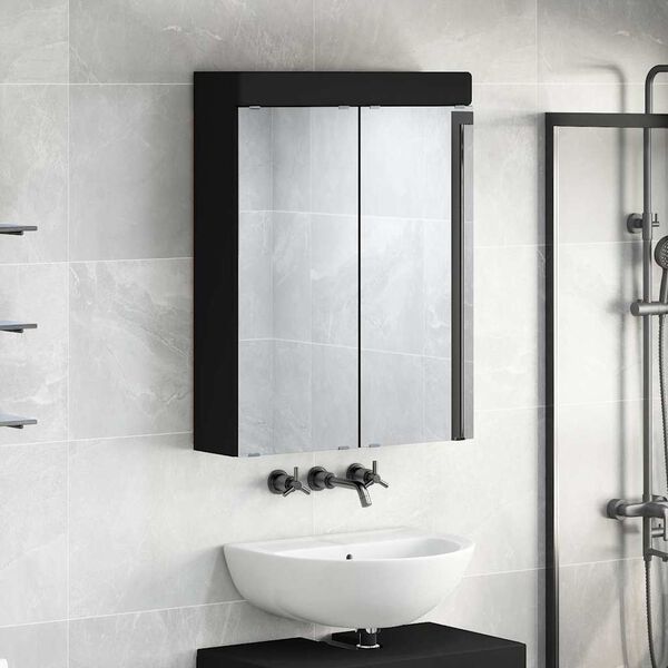 vidaXL Bathroom Mirror Cabinet TULUM Black 23.62 x 6.50 x 30.71 in