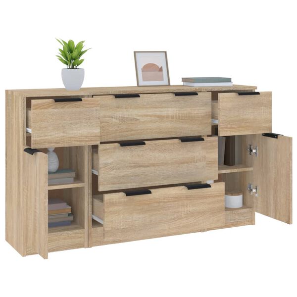 vidaXL Sideboard Set of 3 Sonoma oak Engineered wood Medium Sideboard
