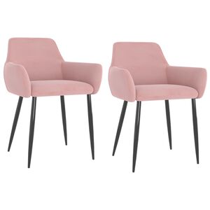 vidaXL Dining Chair Set of 2 Pink Velvet and Metal Medium