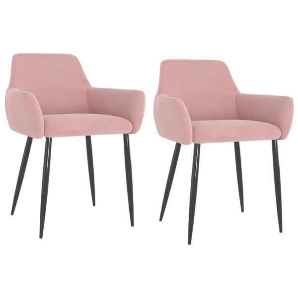 vidaXL Dining Chair Set of 2 Pink Velvet and Metal Medium