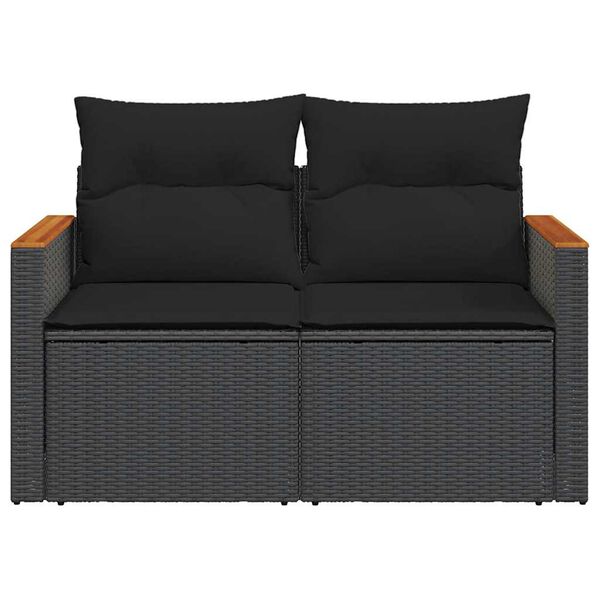 vidaXL Garden Sofa Black PE Rattan 2-Seater Modular Garden Sofa