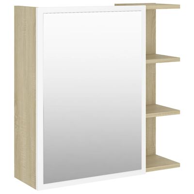 vidaXL Bathroom Mirror Cabinet White and Sonoma Oak 24.6"x8.1"x25.2" Chipboard