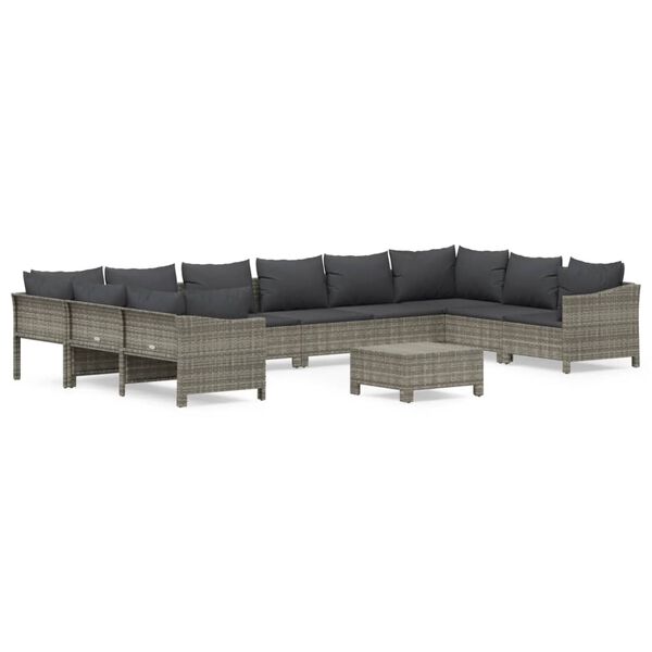vidaXL Garden Lounge Set Grey PE rattan, powder-coated steel Large