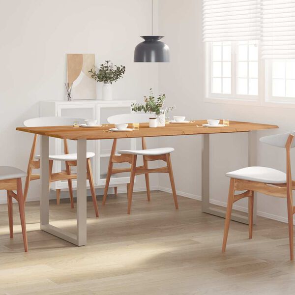 vidaXL Dining Table Natural wood with silver legs