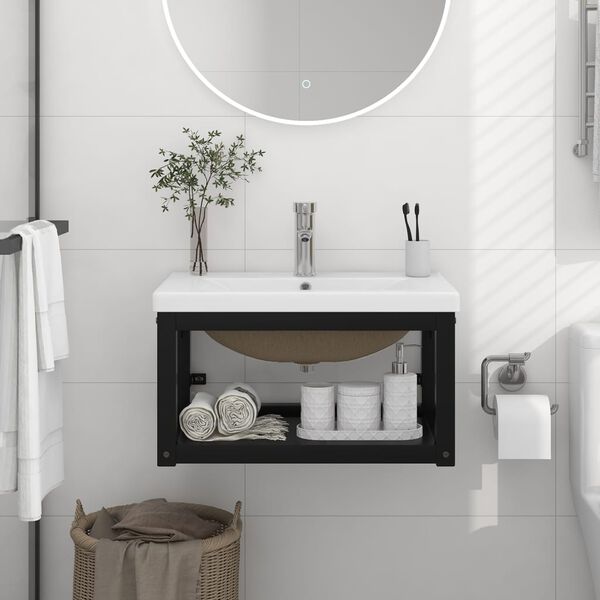 vidaXL Washbasin Frame With Basin Black frame, White basin