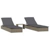 vidaXL Patio Sunbed Set of 3 Gray PE Rattan, Powder-Coated Steel Large