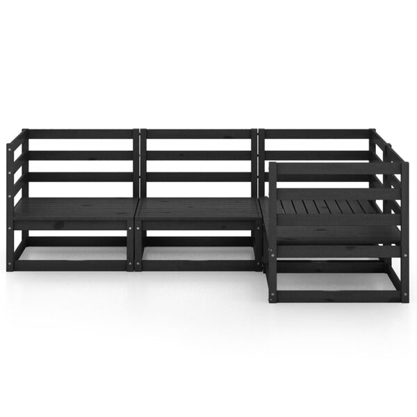 vidaXL 4 Piece Patio Lounge Set Black Solid Pinewood