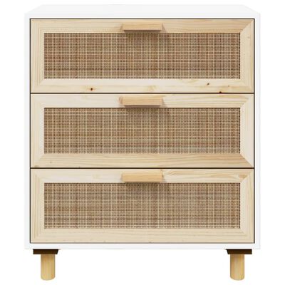 vidaXL Sideboard White 23.6"x11.8"x27.6" Solid Wood Pine and Natural Rattan