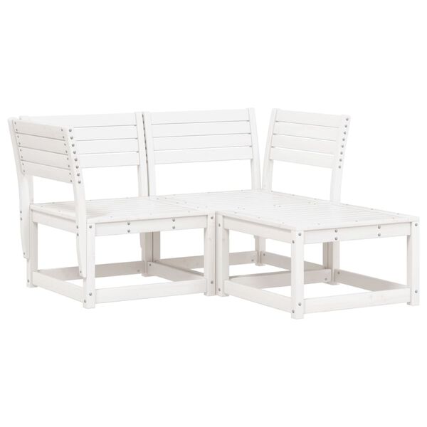 vidaXL Garden Sofa Set White Solid Pine Wood 3 Piece Modular