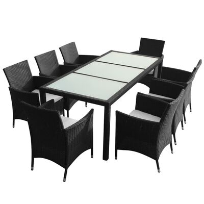 vidaXL 9 Piece Patio Dining Set with Cushions Poly Rattan Black