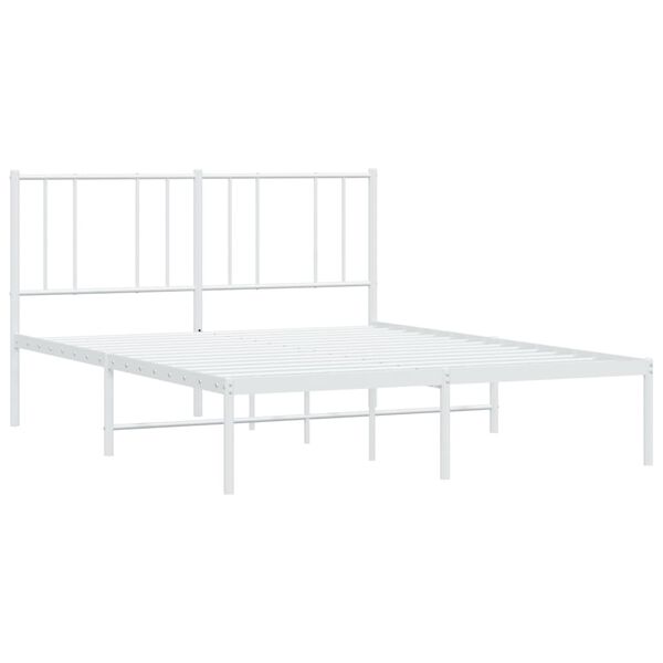vidaXL Bed Frame White Steel 55.1 x 78.7 in Bed Frame Rectangular