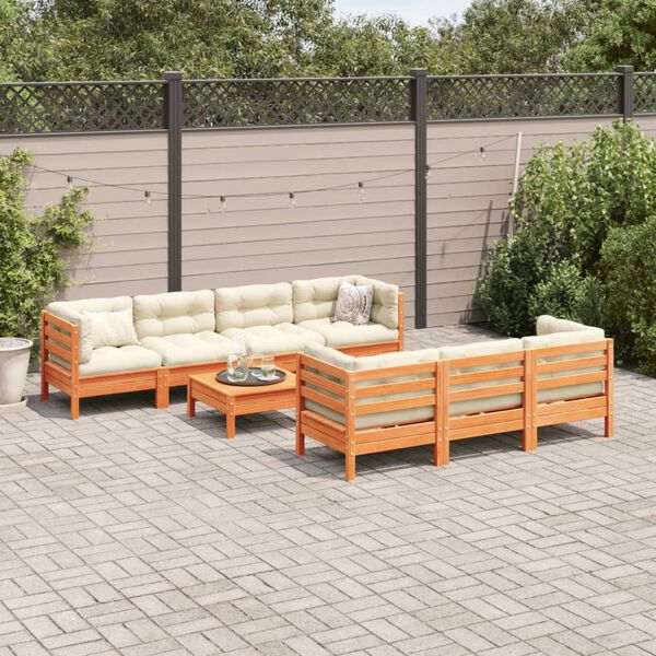 vidaXL Garden Sofa Set Wax brown Solid pine wood, Oxford fabric Large
