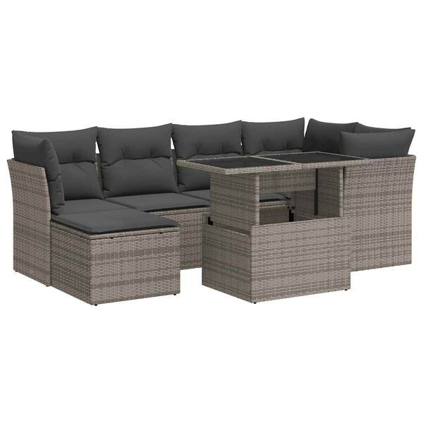 vidaXL Garden Sofa Set Grey PE rattan Large Adjustable Armrests